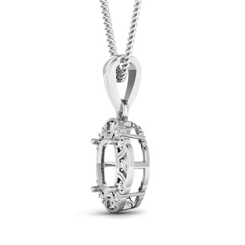0.09 Carat Genuine White Diamond 14K White Gold Semi Mount Pendant - holds 8x8mm Cushion Gemstone - Image 5