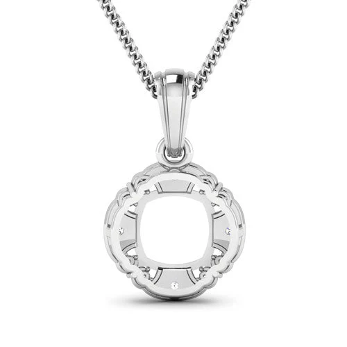 0.09 Carat Genuine White Diamond 14K White Gold Semi Mount Pendant - holds 8x8mm Cushion Gemstone - Image 6