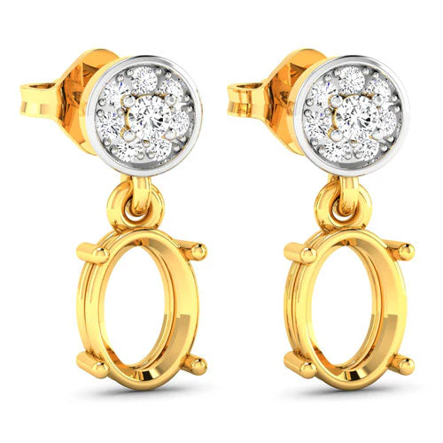 0.11 Carat Genuine White Diamond 14K Yellow Gold Semi Mount Earrings - holds 7x5mm Oval Gemstones - Image 8