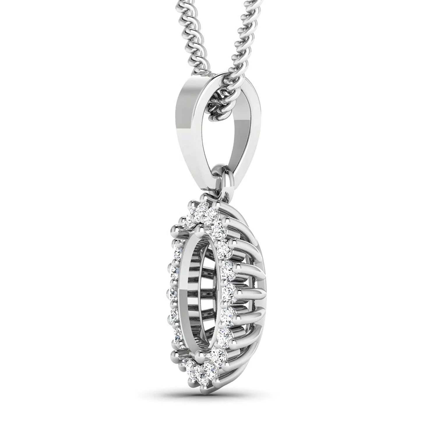 0.13 Carat Genuine White Diamond 14K White Gold Semi Mount Pendant - holds 8x6mm Oval Gemstone - Image 2