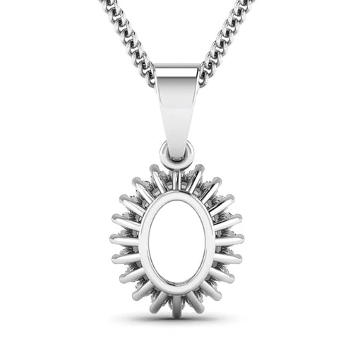 0.13 Carat Genuine White Diamond 14K White Gold Semi Mount Pendant - holds 8x6mm Oval Gemstone - Image 6
