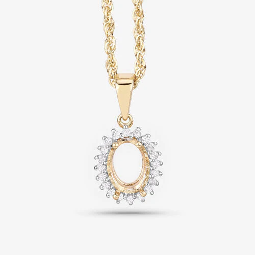 0.13 Carat Genuine White Diamond 14K Yellow Gold Semi Mount Pendant - holds 8x6mm Oval Gemstone - Image 10