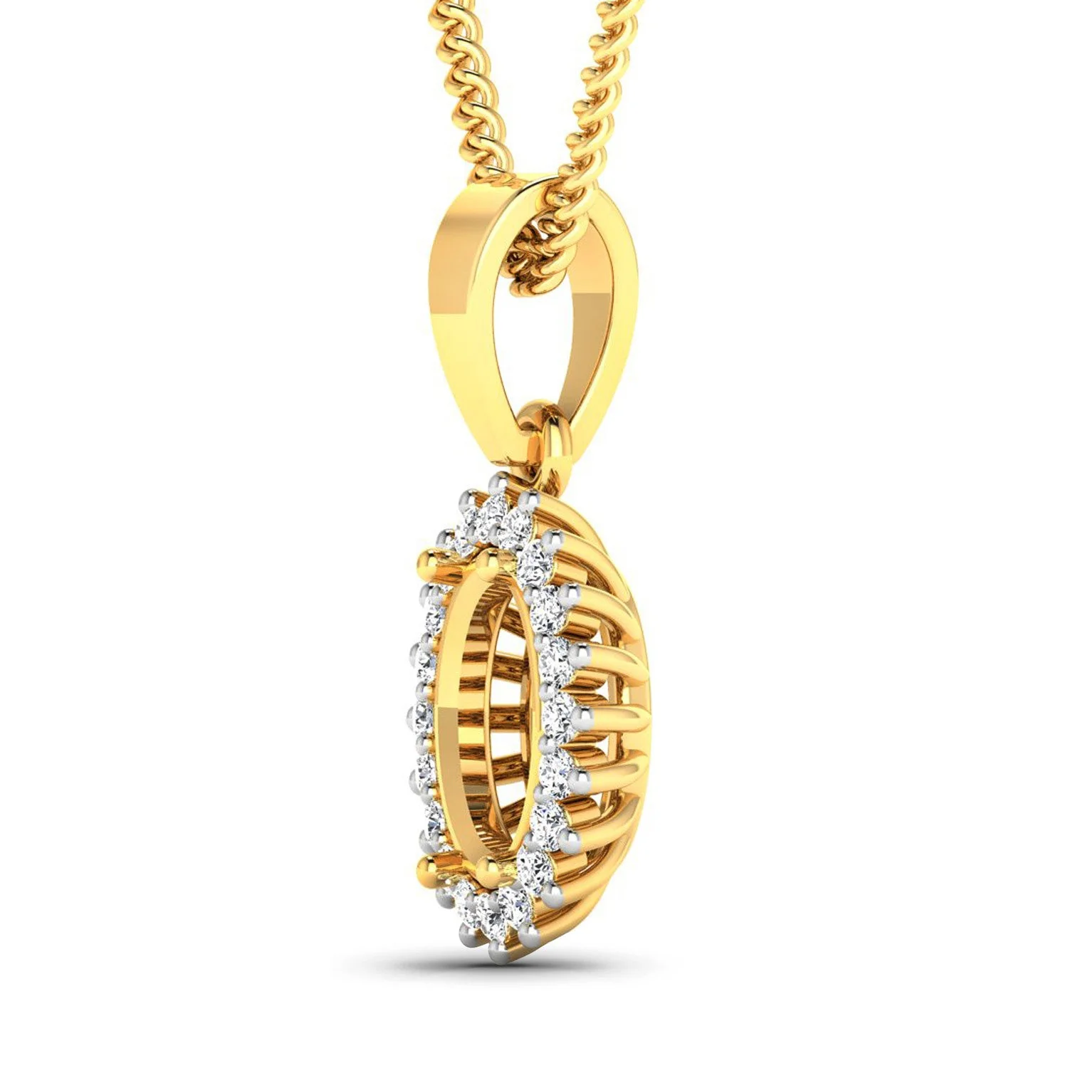 0.13 Carat Genuine White Diamond 14K Yellow Gold Semi Mount Pendant - holds 8x6mm Oval Gemstone - Image 2