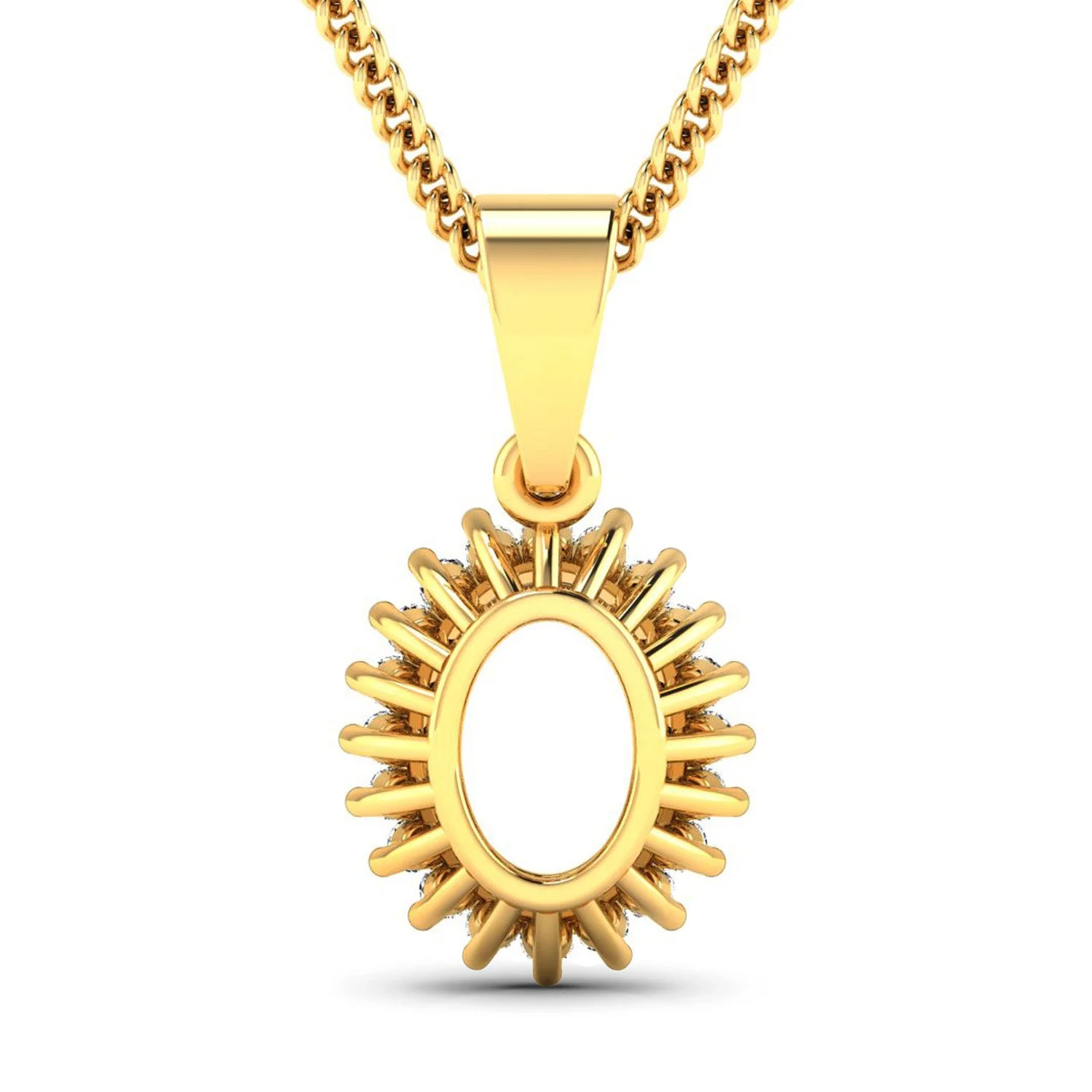 0.13 Carat Genuine White Diamond 14K Yellow Gold Semi Mount Pendant - holds 8x6mm Oval Gemstone - Image 3