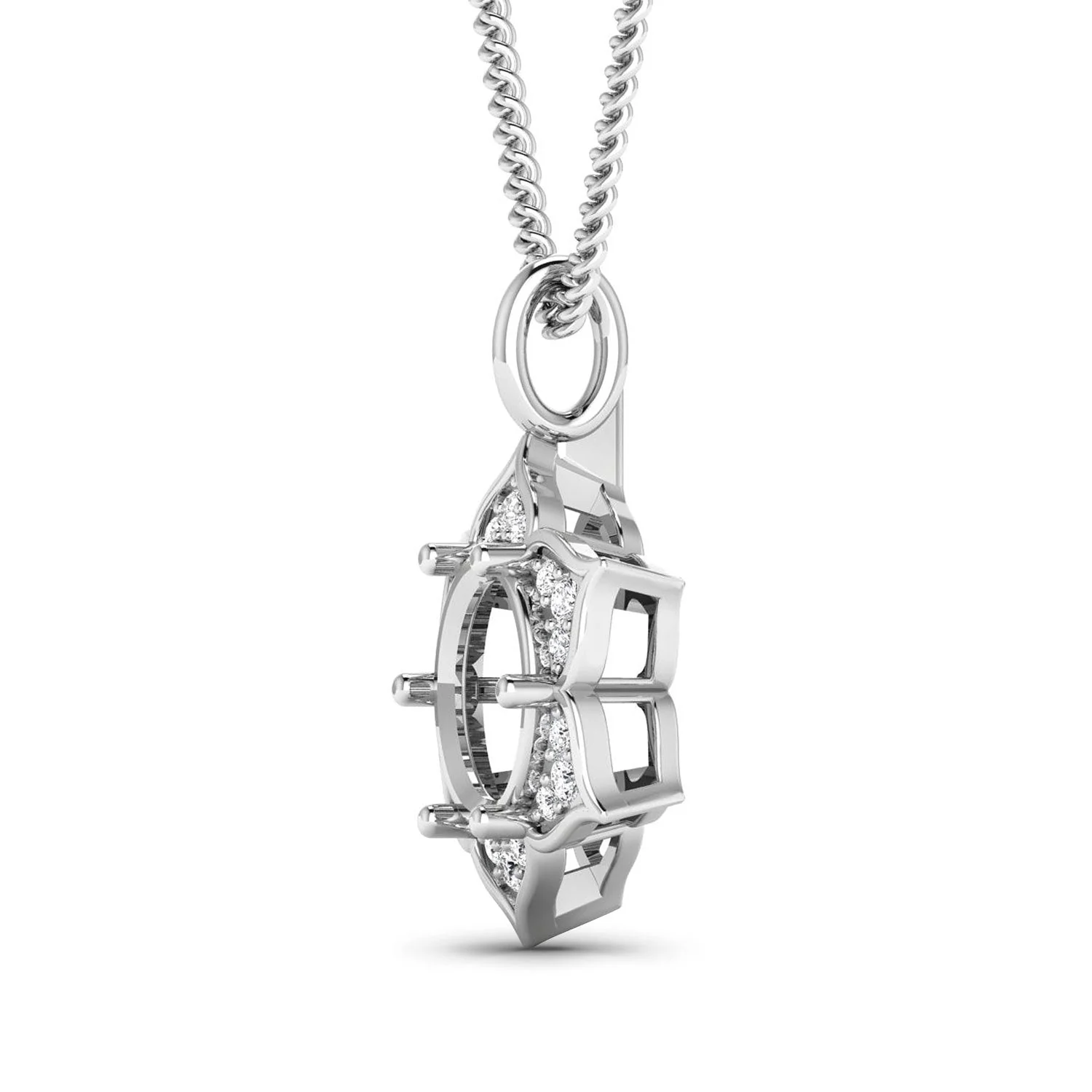 0.14 Carat Genuine White Diamond 14K White Gold Semi Mount Pendant - holds 8.00mm Round Gemstone - Image 2