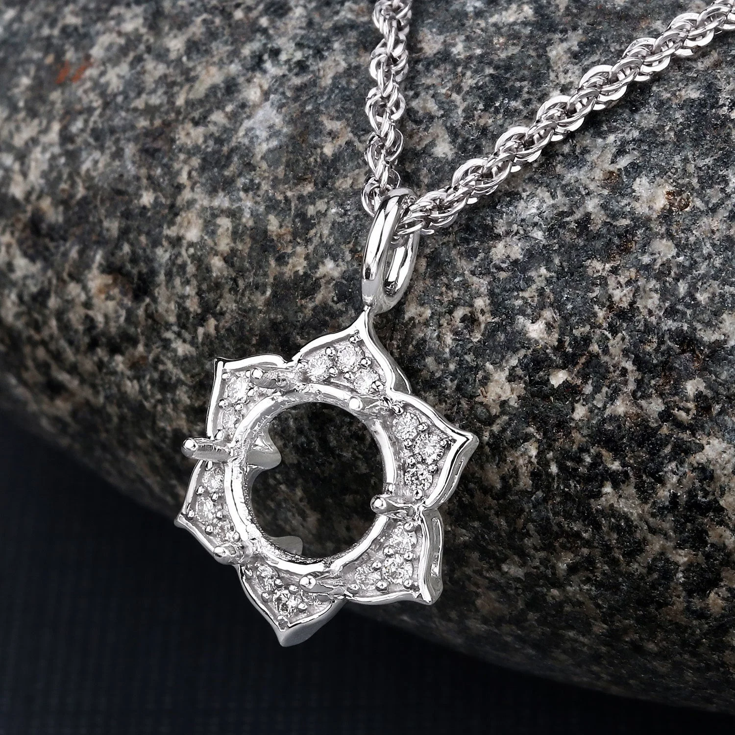 0.14 Carat Genuine White Diamond 14K White Gold Semi Mount Pendant - holds 8.00mm Round Gemstone - Image 4
