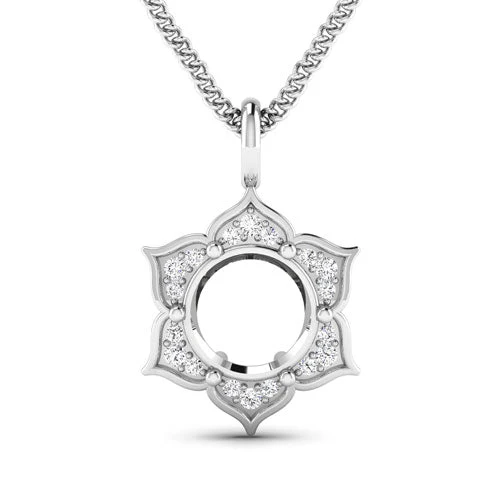 0.14 Carat Genuine White Diamond 14K White Gold Semi Mount Pendant - holds 8.00mm Round Gemstone - Image 5