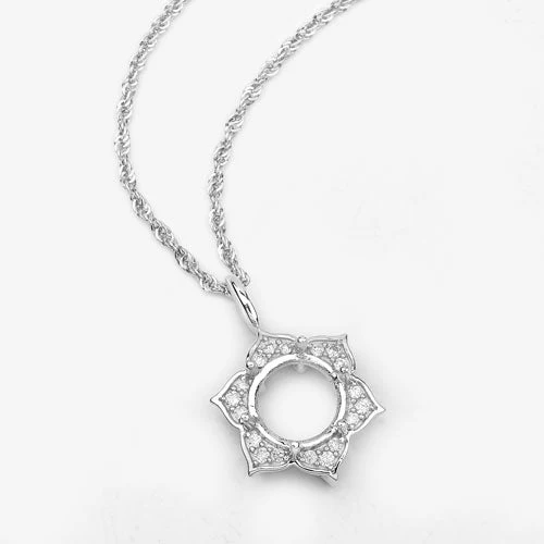 0.14 Carat Genuine White Diamond 14K White Gold Semi Mount Pendant - holds 8.00mm Round Gemstone - Image 9