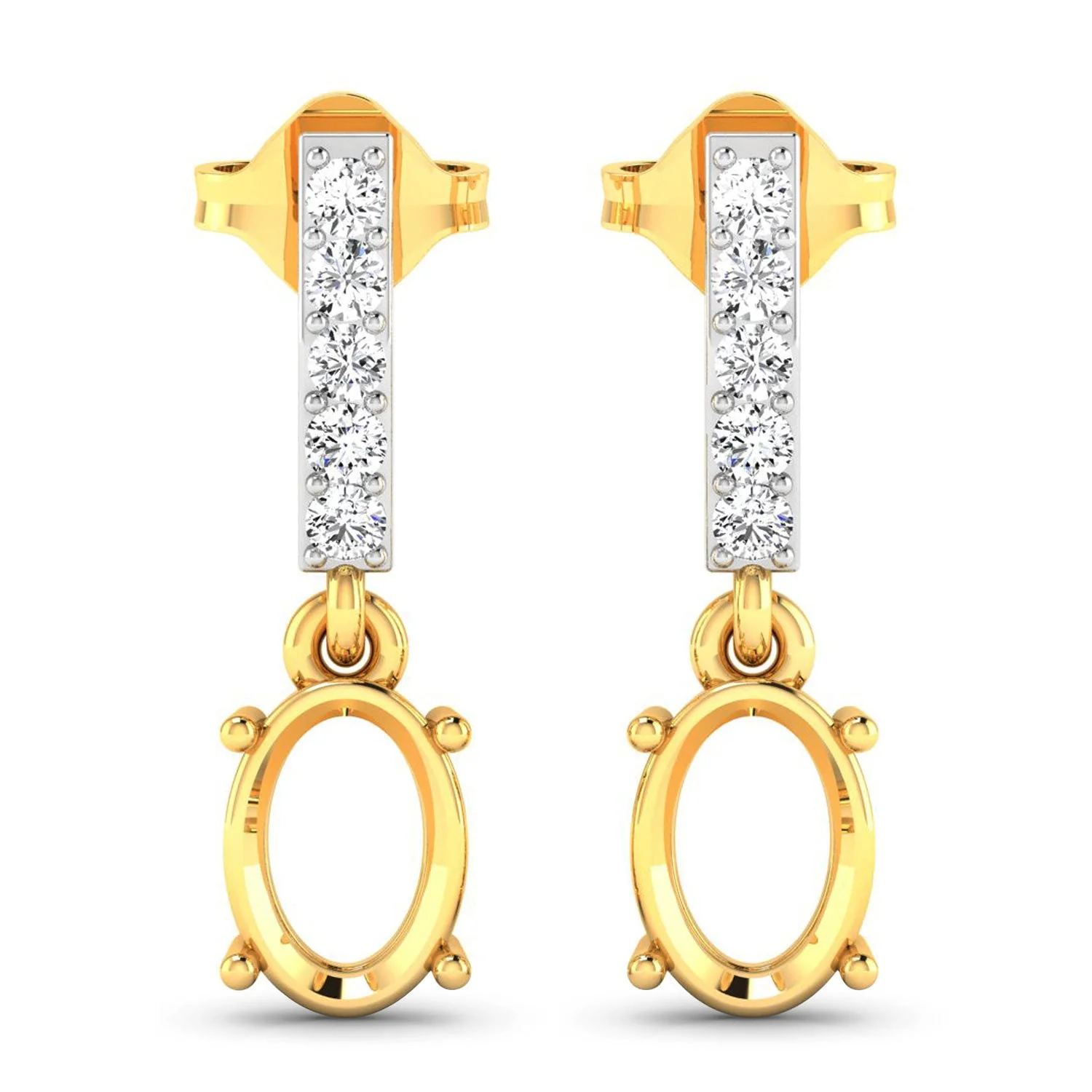 0.14 Carat Genuine White Diamond 14K Yellow Gold Semi Mount Earrings - holds 7x5mm Oval Gemstones