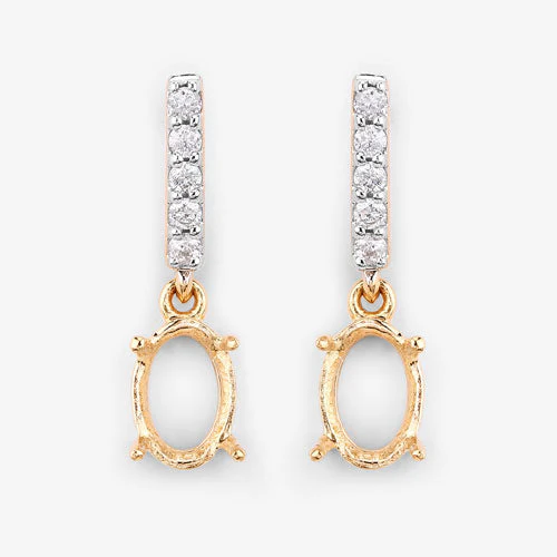 0.14 Carat Genuine White Diamond 14K Yellow Gold Semi Mount Earrings - holds 7x5mm Oval Gemstones - Image 10