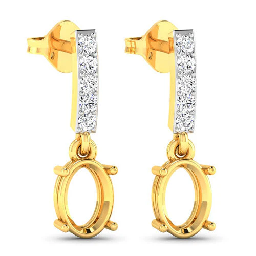 0.14 Carat Genuine White Diamond 14K Yellow Gold Semi Mount Earrings - holds 7x5mm Oval Gemstones - Image 8