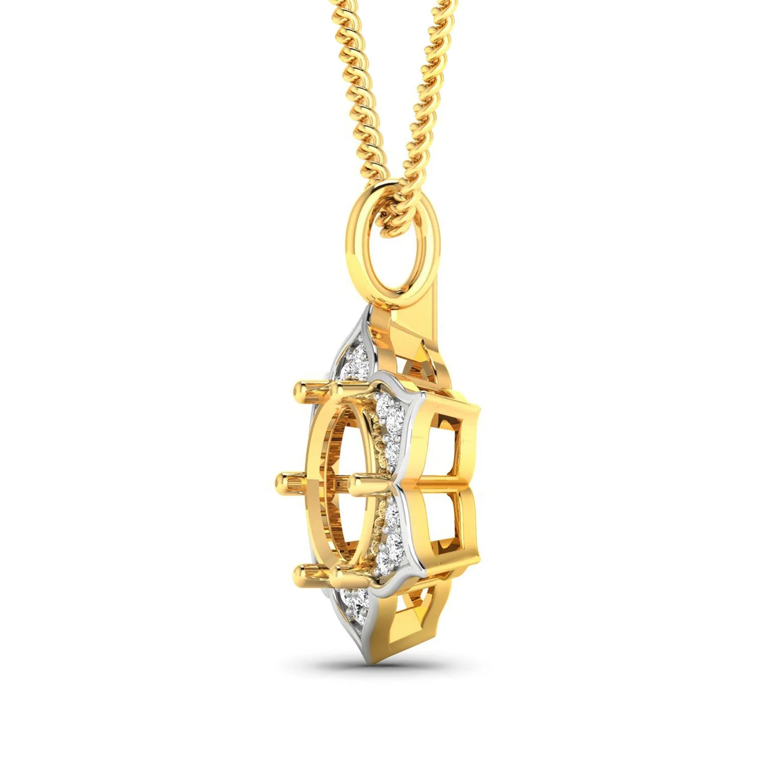 0.14 Carat Genuine White Diamond 14K Yellow Gold Semi Mount Pendant - holds 8.00mm Round Gemstone - Image 2