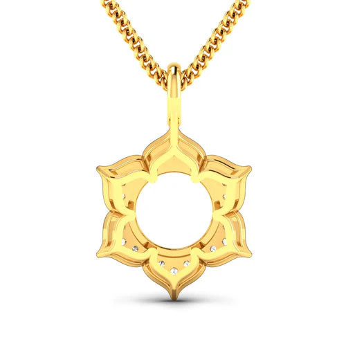 0.14 Carat Genuine White Diamond 14K Yellow Gold Semi Mount Pendant - holds 8.00mm Round Gemstone - Image 7