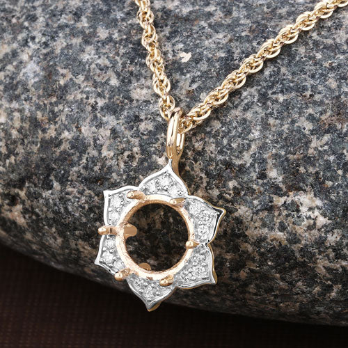 0.14 Carat Genuine White Diamond 14K Yellow Gold Semi Mount Pendant - holds 8.00mm Round Gemstone - Image 8