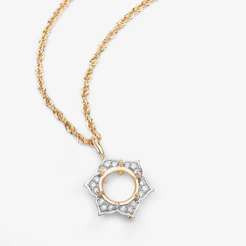 0.14 Carat Genuine White Diamond 14K Yellow Gold Semi Mount Pendant - holds 8.00mm Round Gemstone - Image 9