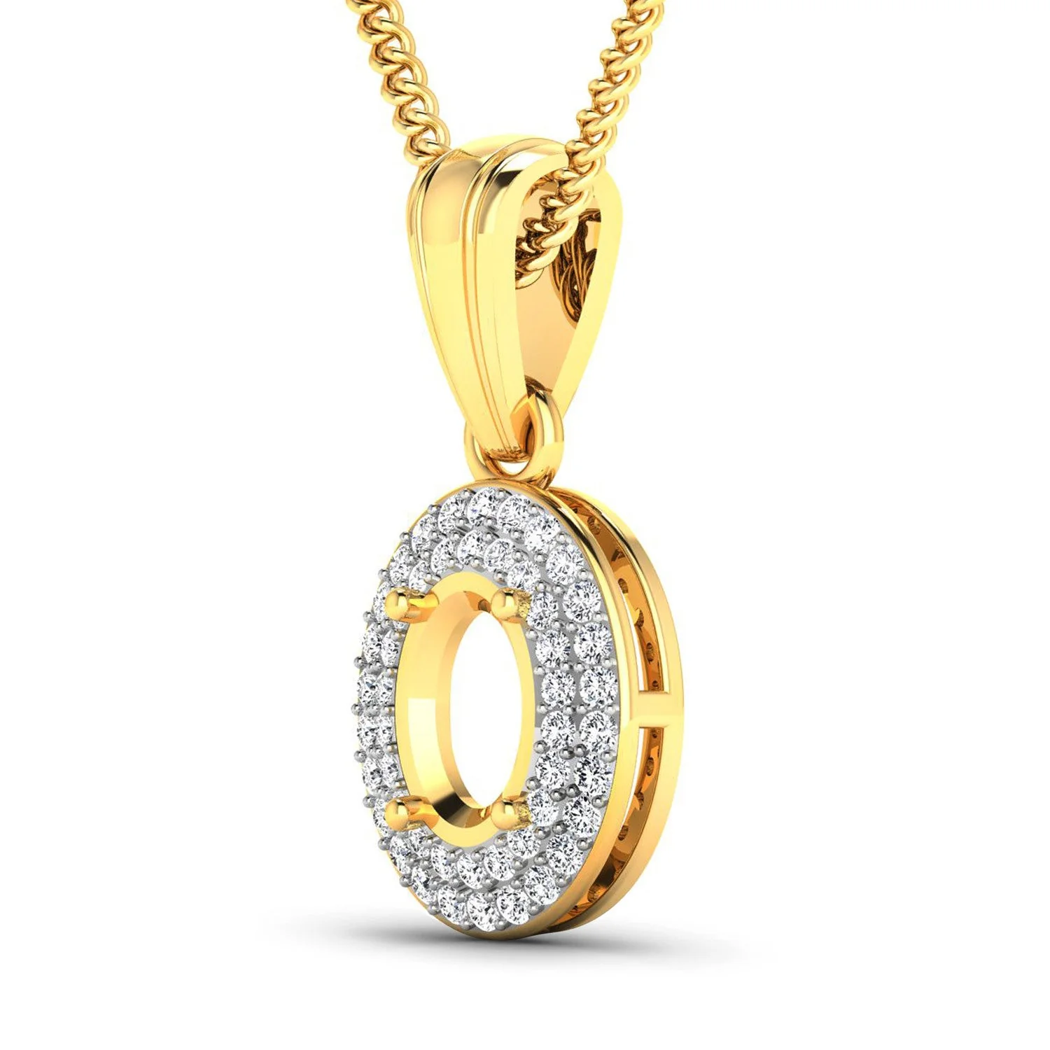 0.17 Carat Genuine White Diamond 14K Yellow Gold Semi Mount Pendant - holds 7x5mm Oval Gemstone - Image 2