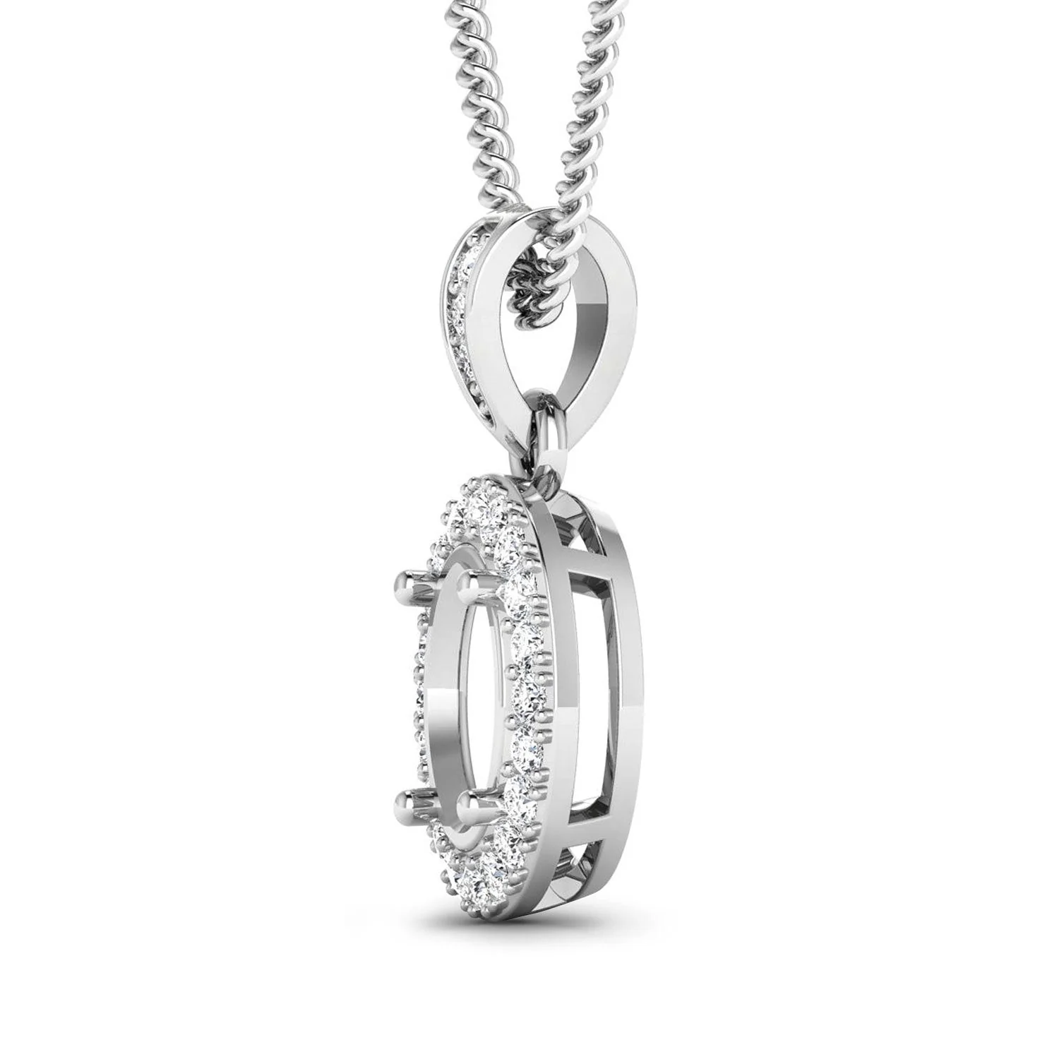 0.18 Carat Genuine White Diamond 14K White Gold Semi Mount Pendant - holds 8x6mm Oval Gemstone - Image 2