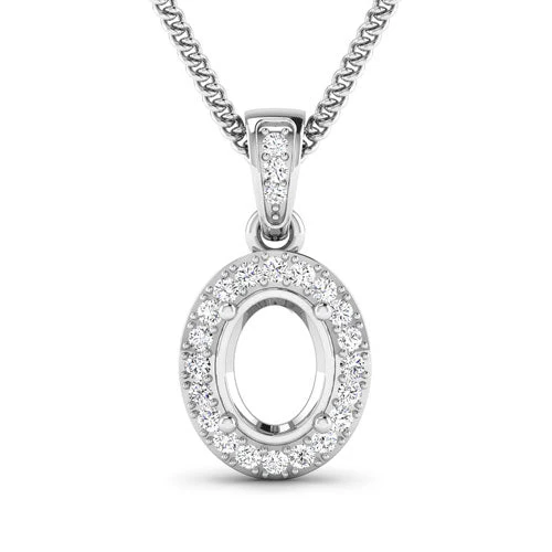 0.18 Carat Genuine White Diamond 14K White Gold Semi Mount Pendant - holds 8x6mm Oval Gemstone - Image 5
