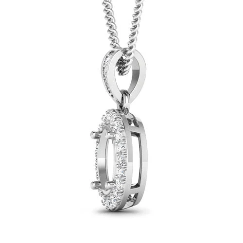 0.18 Carat Genuine White Diamond 14K White Gold Semi Mount Pendant - holds 8x6mm Oval Gemstone - Image 6