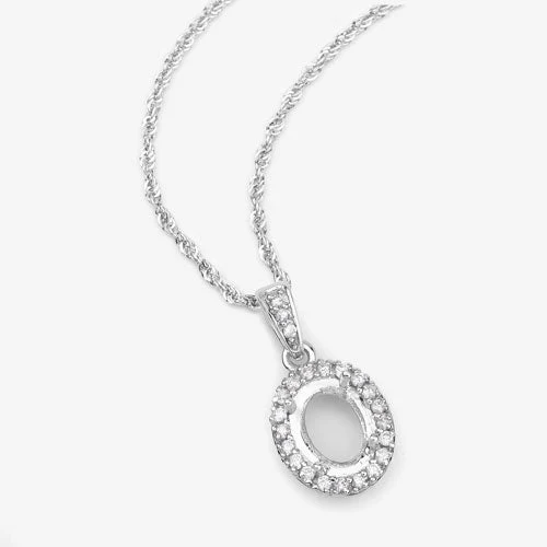 0.18 Carat Genuine White Diamond 14K White Gold Semi Mount Pendant - holds 8x6mm Oval Gemstone - Image 9