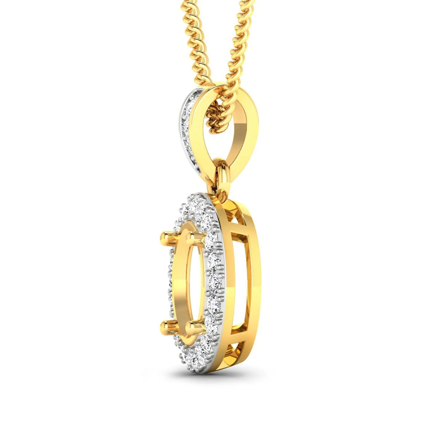 0.18 Carat Genuine White Diamond 14K Yellow Gold Semi Mount Pendant - holds 8x6mm Oval Gemstone - Image 2