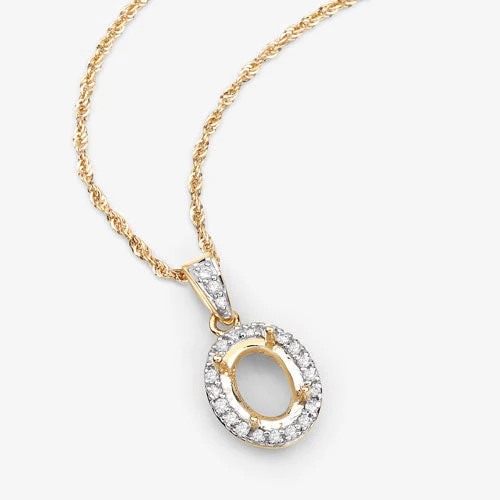 0.18 Carat Genuine White Diamond 14K Yellow Gold Semi Mount Pendant - holds 8x6mm Oval Gemstone - Image 9