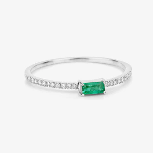 0.18 Carat Genuine Zambian Emerald and White Diamond 14K White Gold Ring - Image 10
