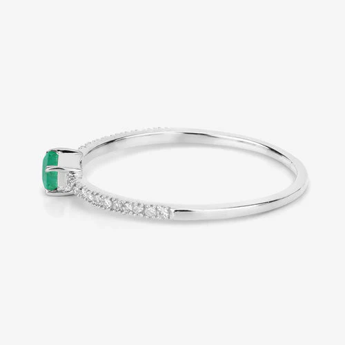 0.18 Carat Genuine Zambian Emerald and White Diamond 14K White Gold Ring - Image 11