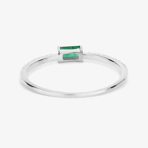 0.18 Carat Genuine Zambian Emerald and White Diamond 14K White Gold Ring - Image 12
