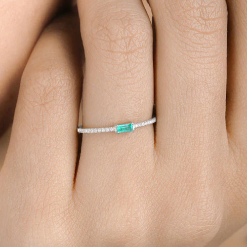 0.18 Carat Genuine Zambian Emerald and White Diamond 14K White Gold Ring - Image 14
