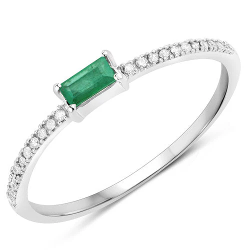 0.18 Carat Genuine Zambian Emerald and White Diamond 14K White Gold Ring - Image 5
