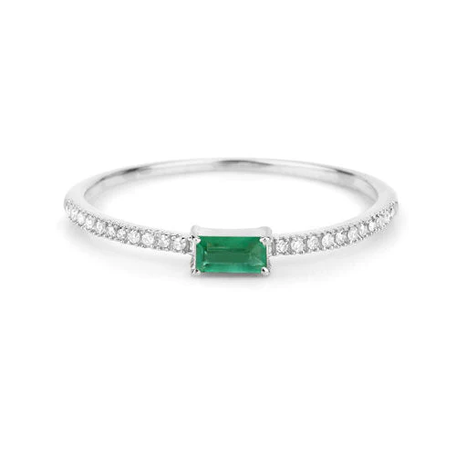 0.18 Carat Genuine Zambian Emerald and White Diamond 14K White Gold Ring - Image 7