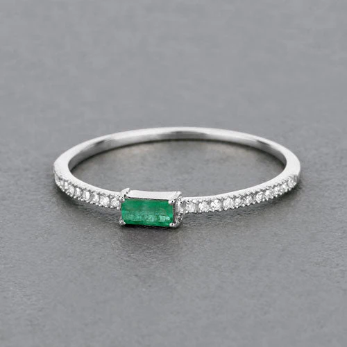0.18 Carat Genuine Zambian Emerald and White Diamond 14K White Gold Ring - Image 8