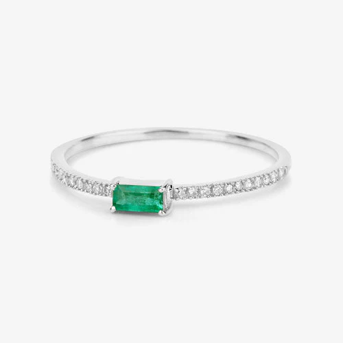 0.18 Carat Genuine Zambian Emerald and White Diamond 14K White Gold Ring - Image 9