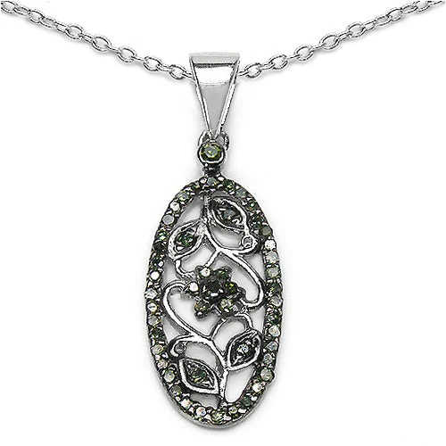 0.22 Carat Genuine Green Diamond .925 Sterling Silver Pendant