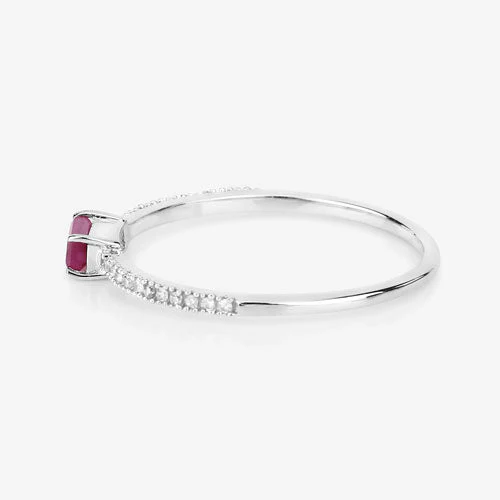 0.22 Carat Genuine Ruby and White Diamond 14K White Gold Ring - Image 11