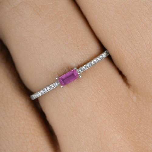 0.22 Carat Genuine Ruby and White Diamond 14K White Gold Ring - Image 14