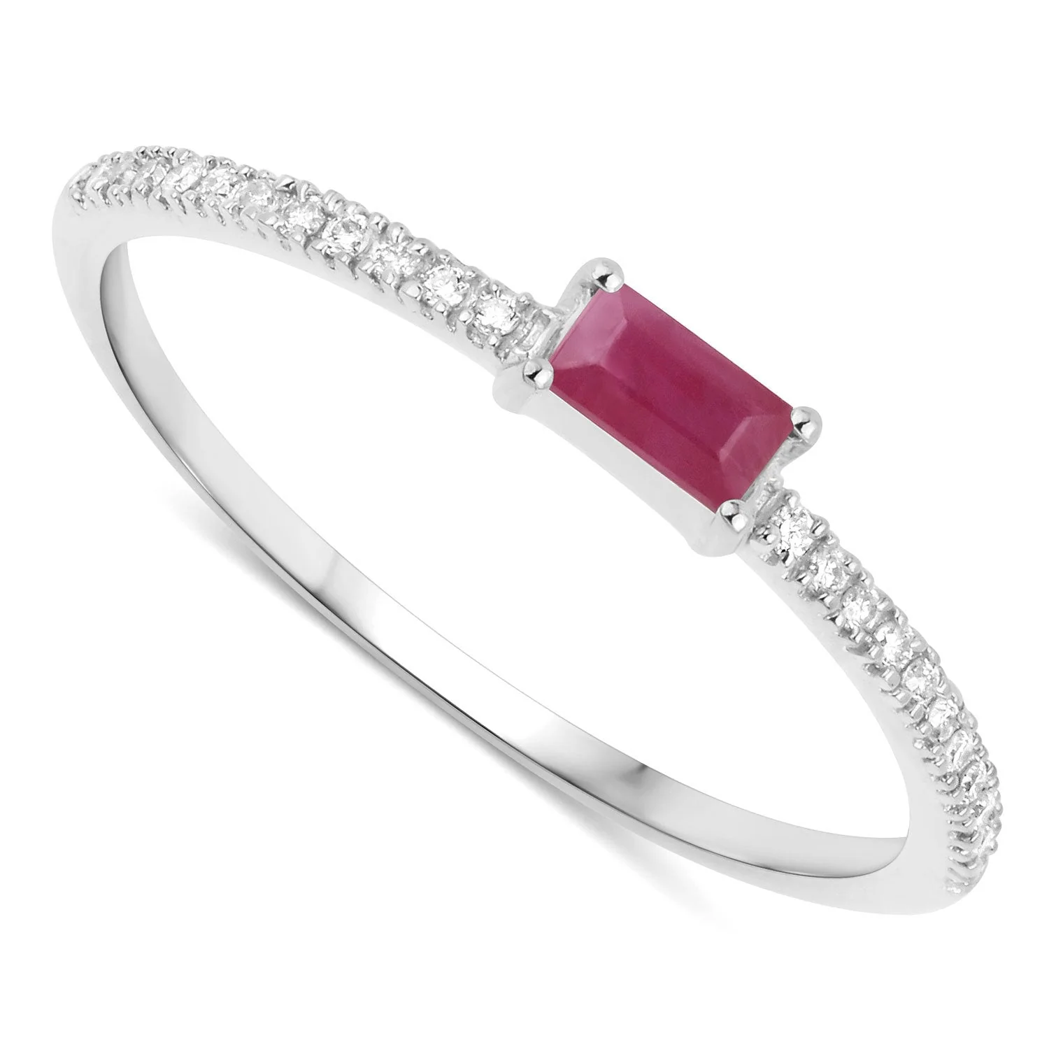0.22 Carat Genuine Ruby and White Diamond 14K White Gold Ring - Image 2