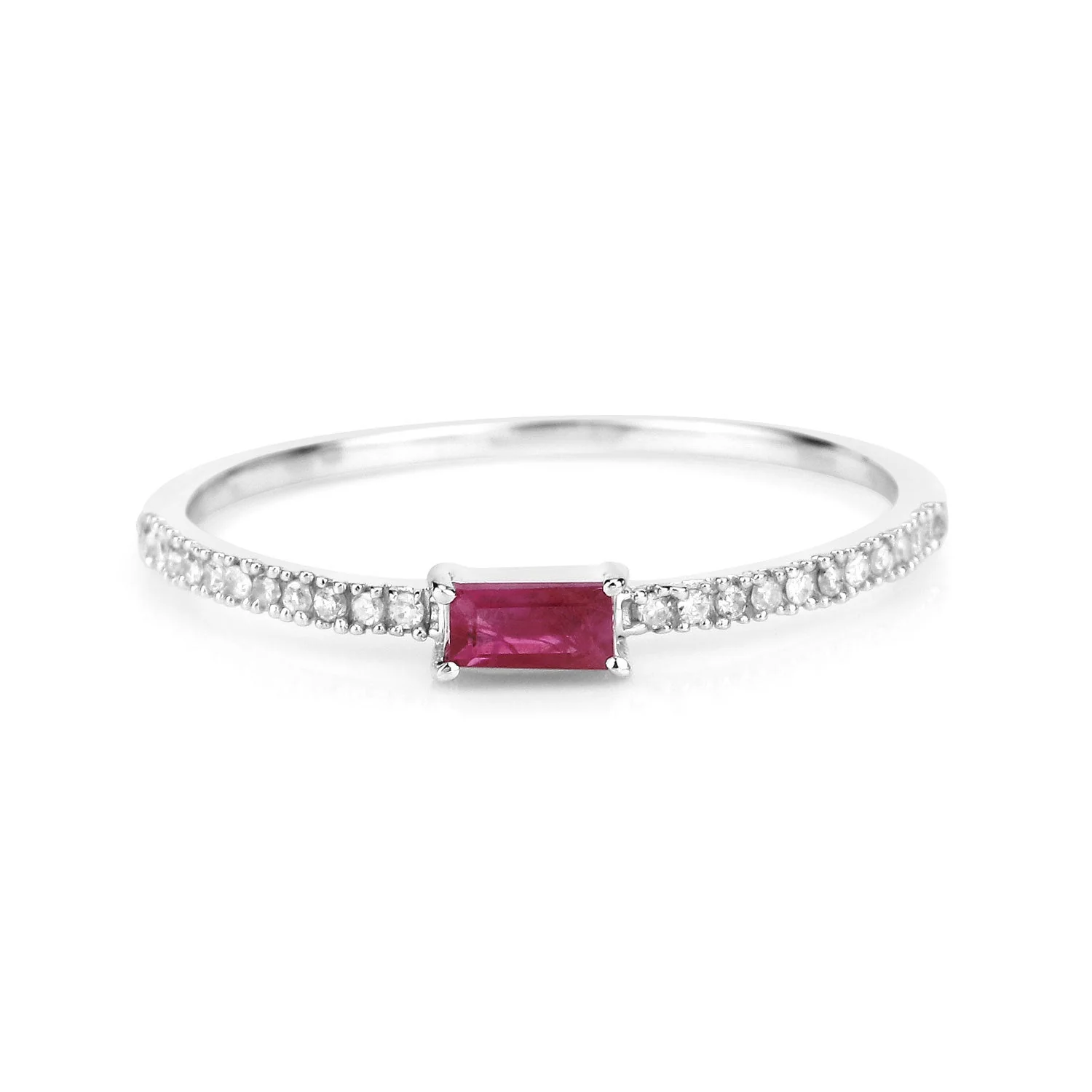 0.22 Carat Genuine Ruby and White Diamond 14K White Gold Ring - Image 3
