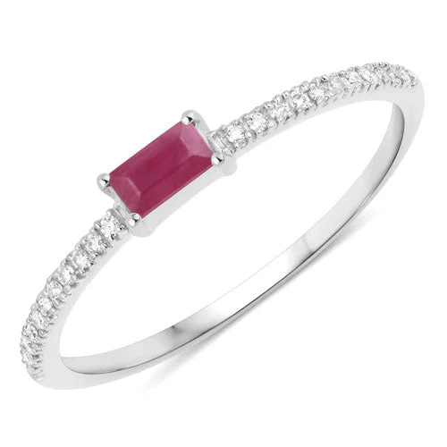 0.22 Carat Genuine Ruby and White Diamond 14K White Gold Ring - Image 5