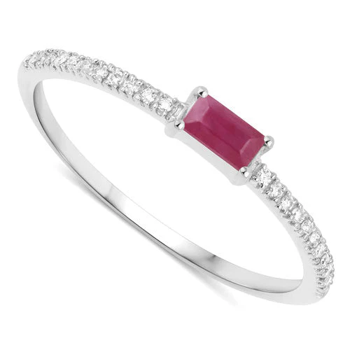 0.22 Carat Genuine Ruby and White Diamond 14K White Gold Ring - Image 6