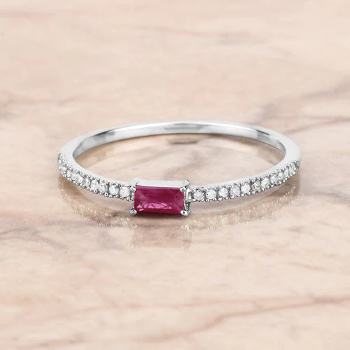 0.22 Carat Genuine Ruby and White Diamond 14K White Gold Ring - Image 8