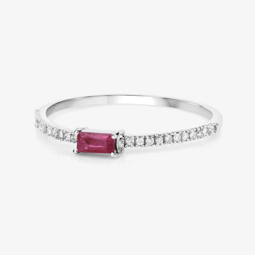 0.22 Carat Genuine Ruby and White Diamond 14K White Gold Ring - Image 9