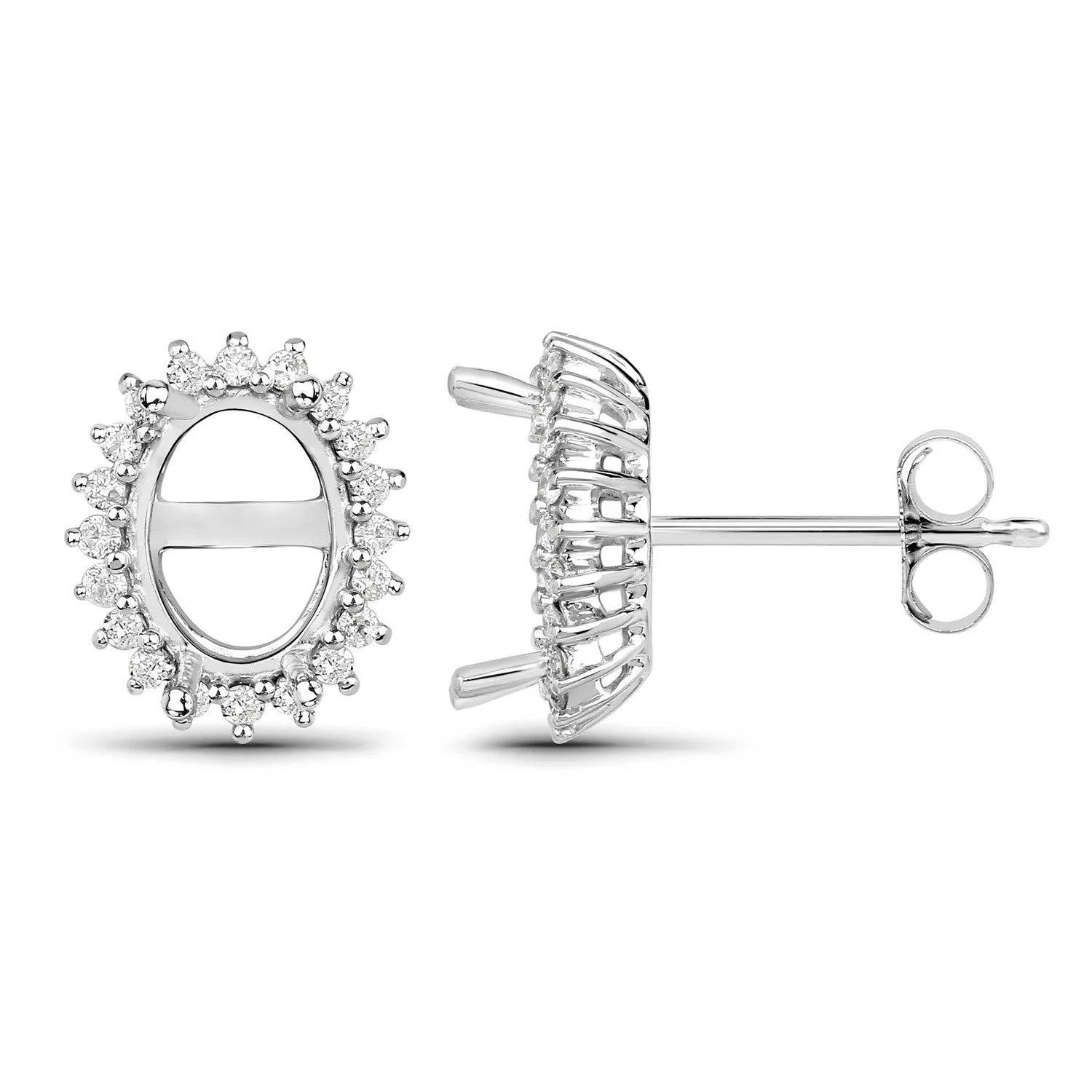 0.26 Carat Genuine White Diamond 14K White Gold Semi Mount Earrings - holds 8x6mm Oval Gemstones - Image 2