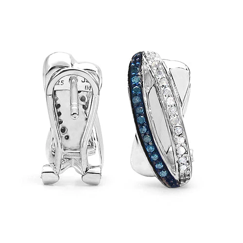 0.28 Carat Genuine Blue Diamond & White Diamond .925 Sterling Silver Earrings - Image 3