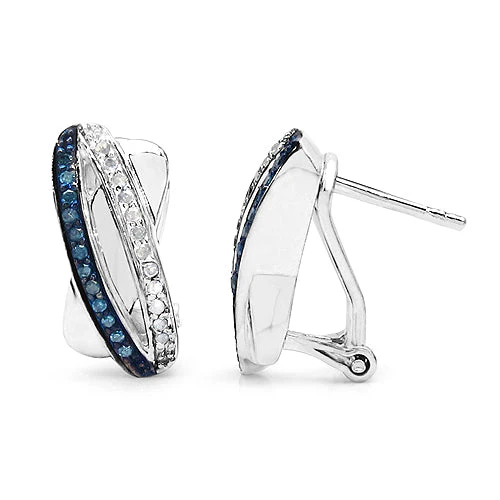 0.28 Carat Genuine Blue Diamond & White Diamond .925 Sterling Silver Earrings - Image 5