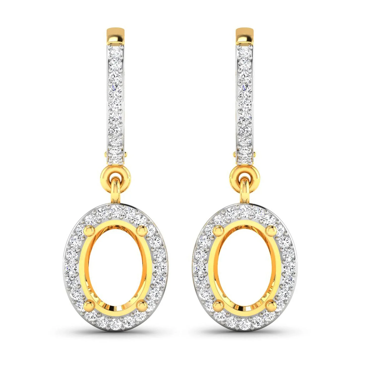 0.32 Carat Genuine White Diamond 14K Yellow Gold Semi Mount Earrings - holds 8x6mm Oval Gemstones