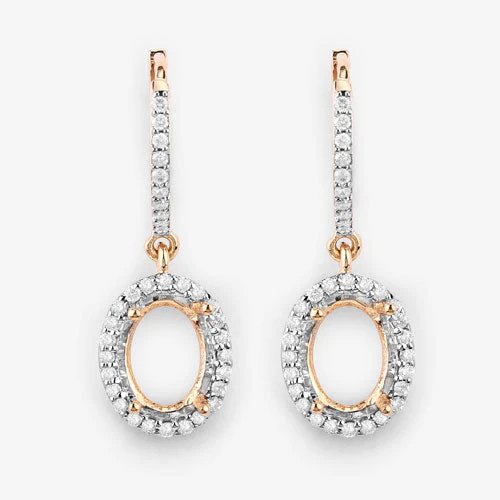 0.32 Carat Genuine White Diamond 14K Yellow Gold Semi Mount Earrings - holds 8x6mm Oval Gemstones - Image 10