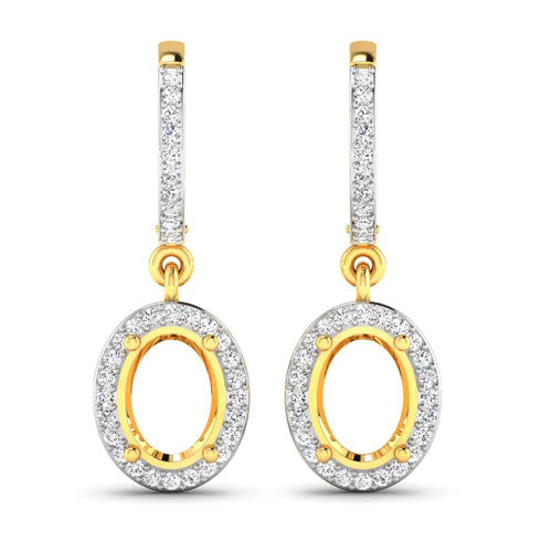 0.32 Carat Genuine White Diamond 14K Yellow Gold Semi Mount Earrings - holds 8x6mm Oval Gemstones - Image 5