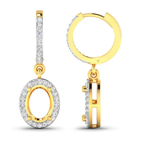 0.32 Carat Genuine White Diamond 14K Yellow Gold Semi Mount Earrings - holds 8x6mm Oval Gemstones - Image 6